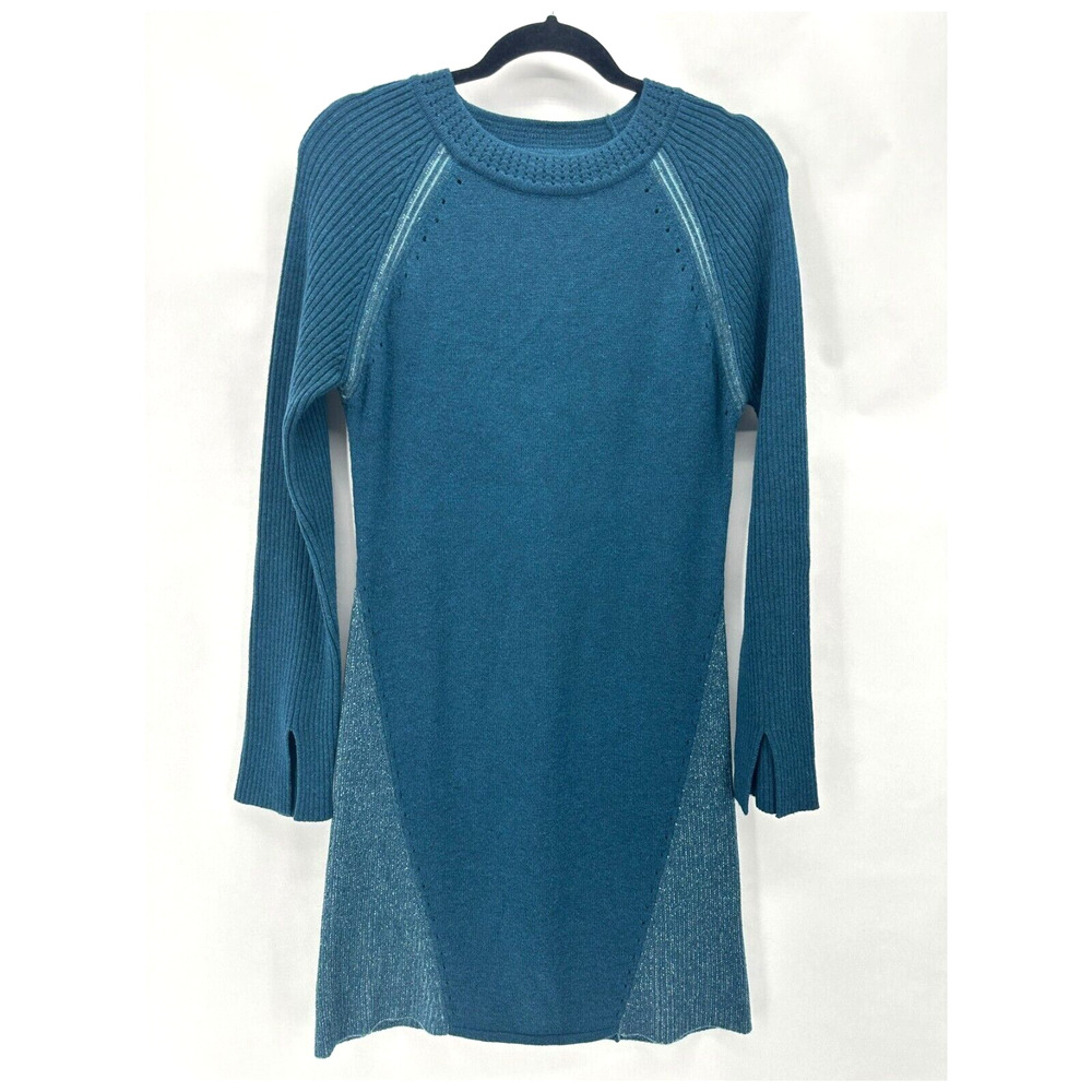 Smartwool Womens Merino Wool Blend Ribbed Raglan Sweater Dress Blue Cozy Size S - Picture 2 of 12